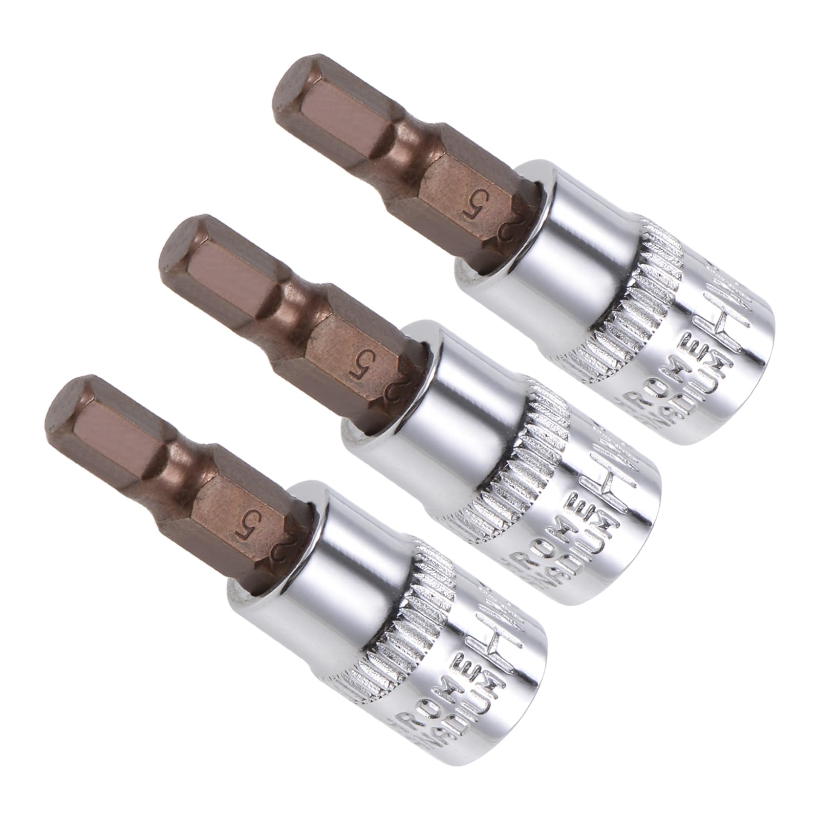 Chiave Esagonale a Bussola, Metrico H5 (5mm) Punta 1/4" Attacco 1,5" Lungo, Acciaio Legato S2 Temprato al Cromo-Vanadio - (Applicazioni: per Applicazioni Fissaggio) 3pz