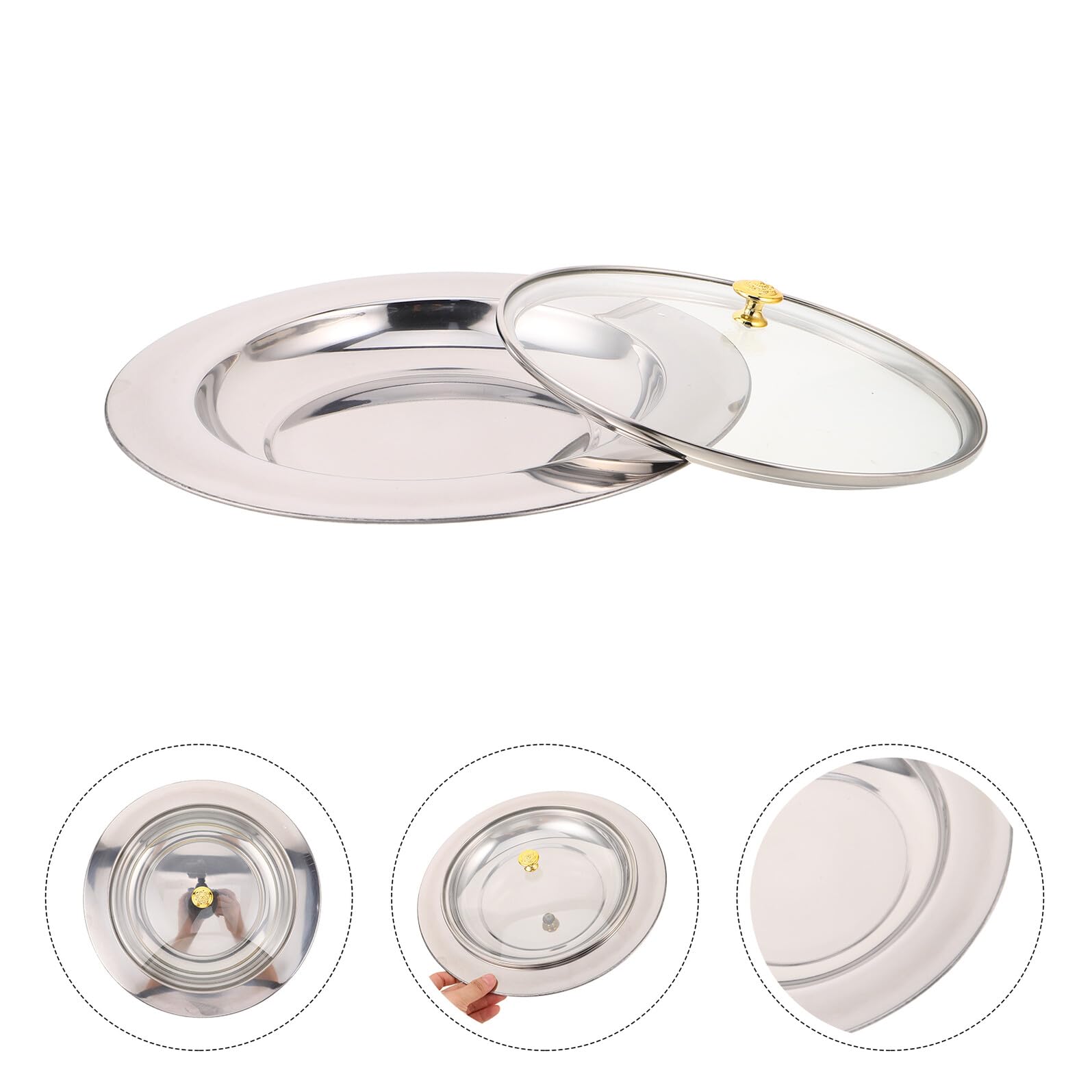 Set Vassoio per Pane della Comunione in Acciaio Inox con Coperchio in Vetro Piatto per Distribuzione Comunione Chiesa Forniture per Cerimonie Religiose Indoor e Outdoor