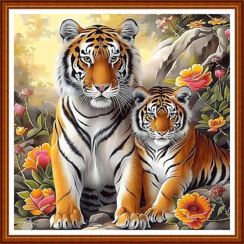 Image of Joyhoor Stamped Cross Stitch Kits for Beginners Needlepoint Kits for Adults Embroidery Kits 11CT Counted Cross Stitch Kits Printed Embroidery Pattern- Forest Tiger 18x18 inchs