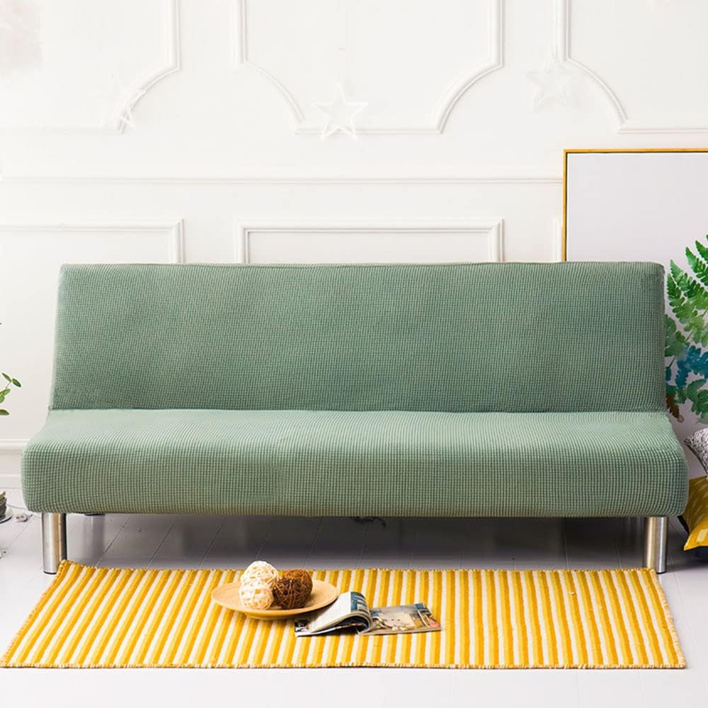 YOPOIY Rich Textured Futon Cover Fitted Non-Slip Futon Slipcover Premium Polyester with Small Checked Armless Sofa Cover with Elastic Bottom -green-1-160-190cm