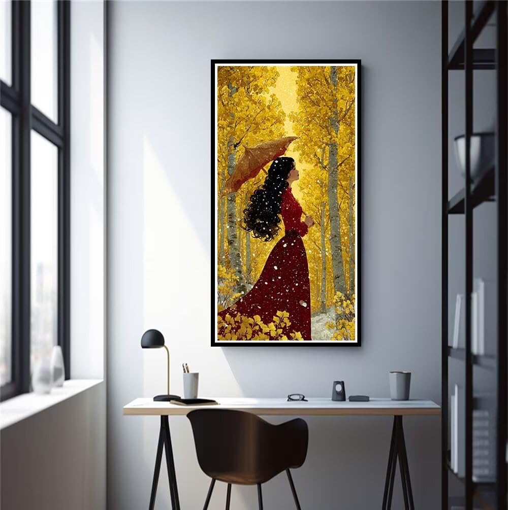 Golden Forest Diamond Art Kits Adults, DIY 5D Large Diamond Painting Woman Crystal Art Kits 35.4 x 70.9 Inch, Embroidery Cross Stitch Canvas Painting by Numbers for Home Wall Decor Gifts (RD972)