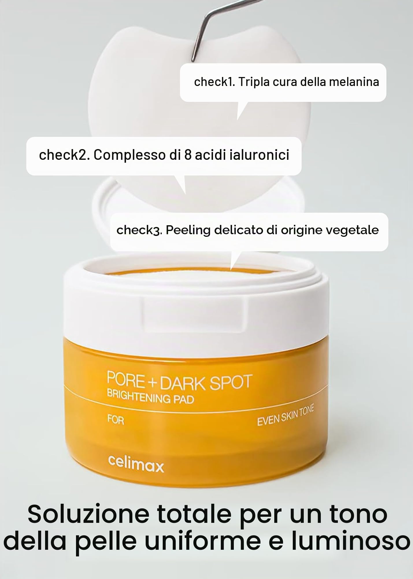 celimax Dischetti Esfolianti Illuminanti Per Pori Dilatati, Con Acido Ialuronico, Minimizzano I Pori, Non Irritanti (40 Dischetti)