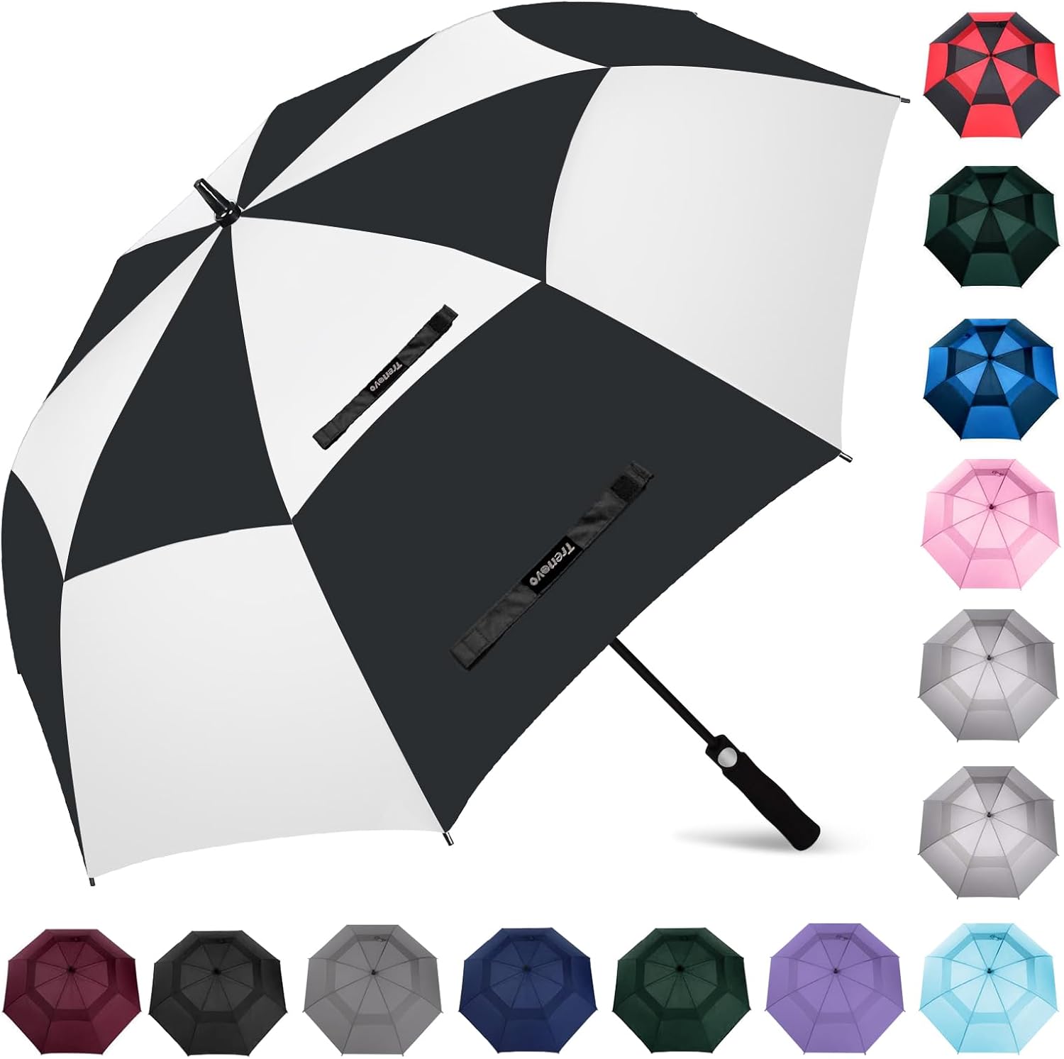 Trenovo Extra Large 72 Inch Golf Umbrella - Windproof Ventilated Double Canopy, Auto Open, Waterproof for Golf Carts & Outdoors