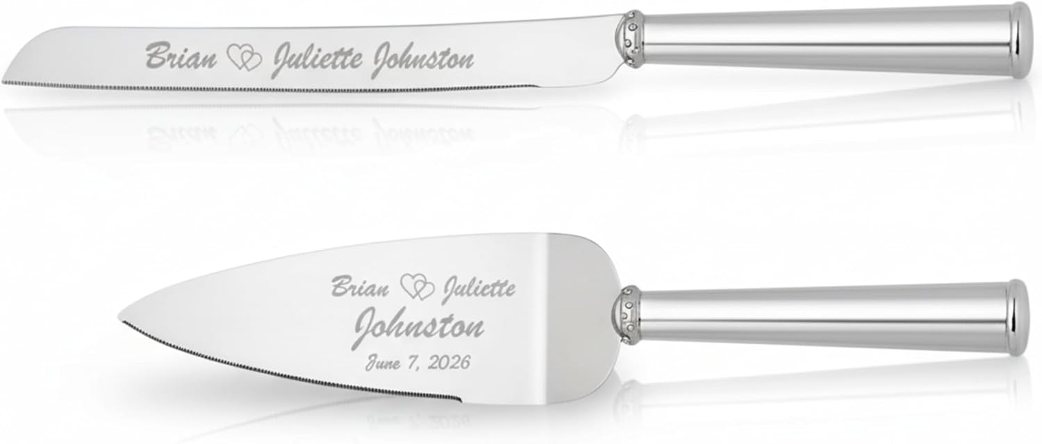 Lenox Devotion Personalized Wedding Cake Knife and Server Set, Custom Engraved Wedding Cake Cutting Set for Bride and Groom