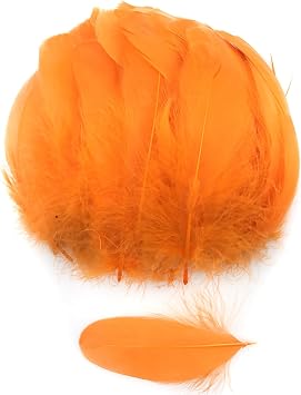 SWEEGICC 100 PCS Colorful Goose Feathers for DIY Art Craft Wedding Home Party Decorations 3.2-5 Inch8-12CM,Orange
