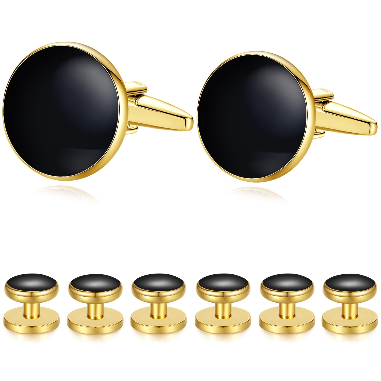 8pcs set Cufflinks And Studs - Black Onyx, for Men Shirts Tuxedo Wedding Gift