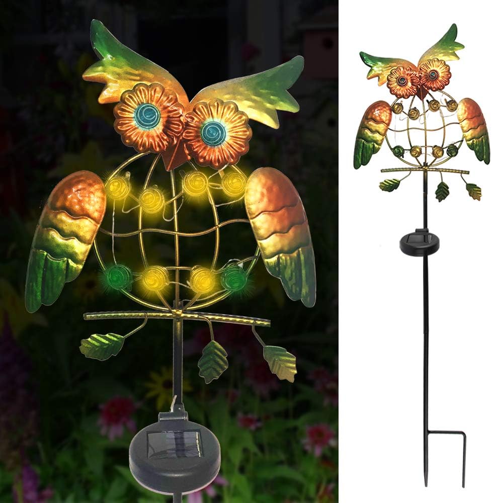 APONUO Garden Solar Lights Stake Garden Solar Lights Outdoor Metal Owl Solar Decorative Light Outdoor for Walkway Patio Yard Lawn Decorations£¨Green