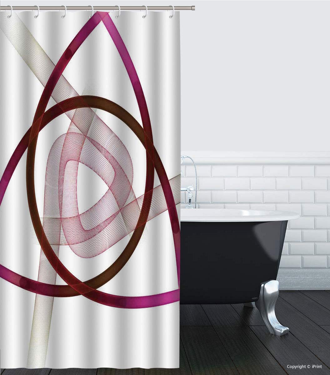 №16537 36X72 Shower Curtain Set Bathroom Fabric Fall Curtains/ Spires Decor,Abstract Odd Techno Pattern With Futuristic Hole Bended Lines Nuclear Pattern,Purple/ Waterproof Colorful Funny,36X72 Inch