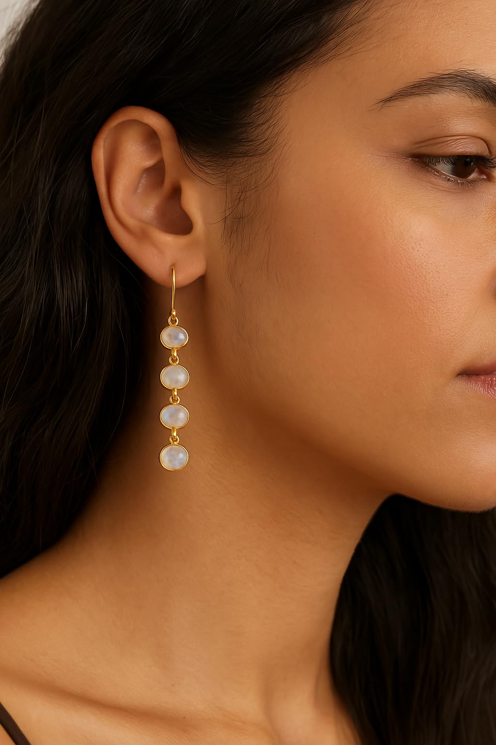 Pendientes de Plata 925 con Baño de Oro Piedra Luna