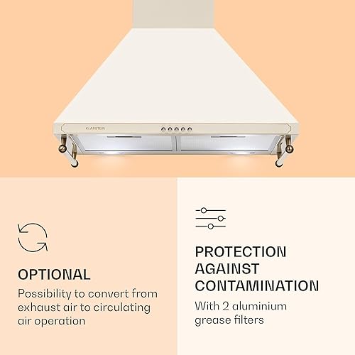 Miniatura 5 de Klarstein Extractor en ángulo de 23.6 in para cocinas, campana extractora de escape con filtro de grasa de aluminio apto para lavavajillas, flujo de