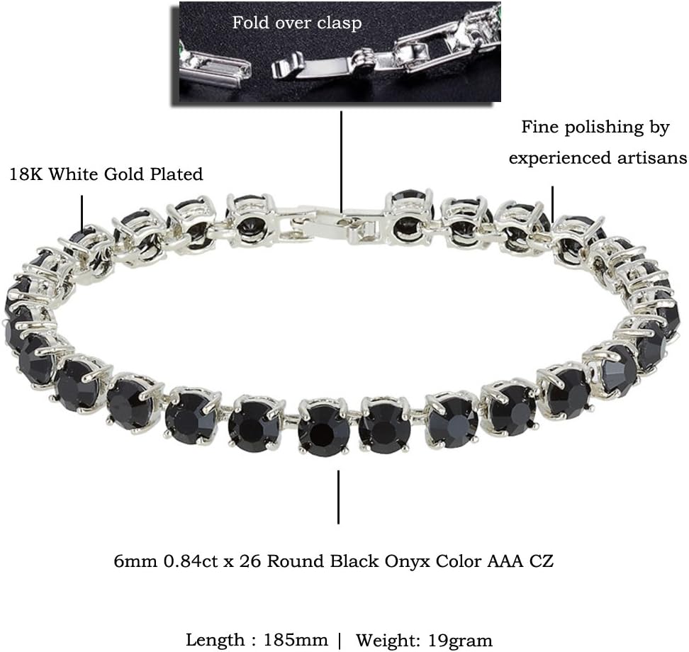 RIZILIA Statement Tennis Bracelet for Women | 6mm Round Brilliant Cut Multi Colors CZ Bracelets in 18K White Gold Plated | 7 inch - Image 2