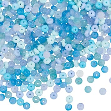 1 Box 600PCS 6MM Blue Rondelle Glass Beads with Hole Abacus Disk Imitation Jade Stone Gemstone Crystal Flat Round Ocean Loose Spacer Bead Bulk for Jewelry Making Bracelet Necklace Diy Craft