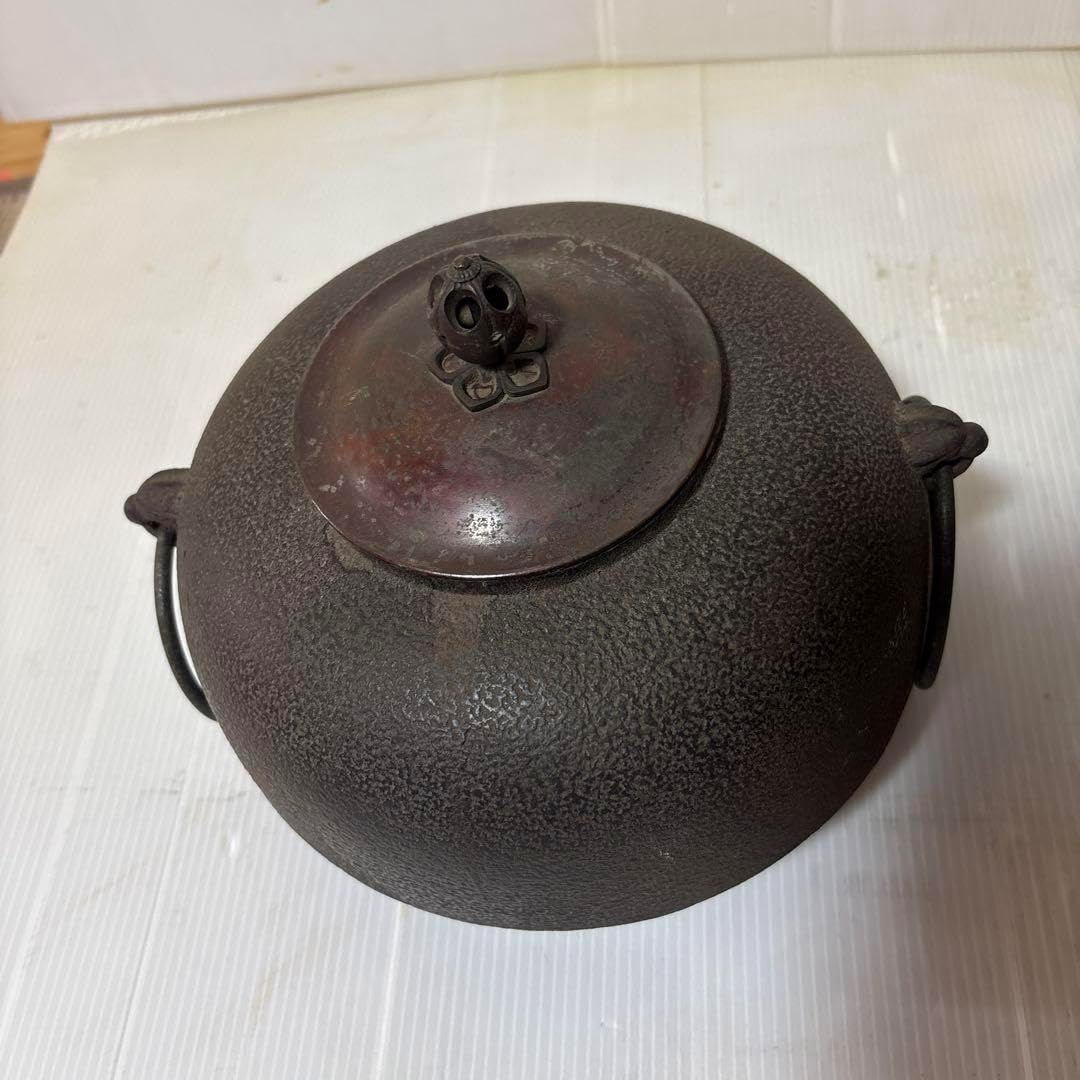 ★入手困難★【ノーブランド品】年代物茶道具 唐銅鬼面風炉釜 風炉釜 茶釜