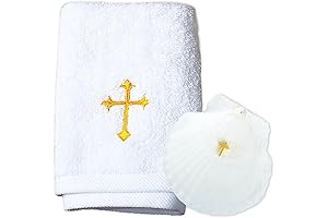Embroidered Baptism Towel with Shell Set: Cherished Keepsake for Special Day