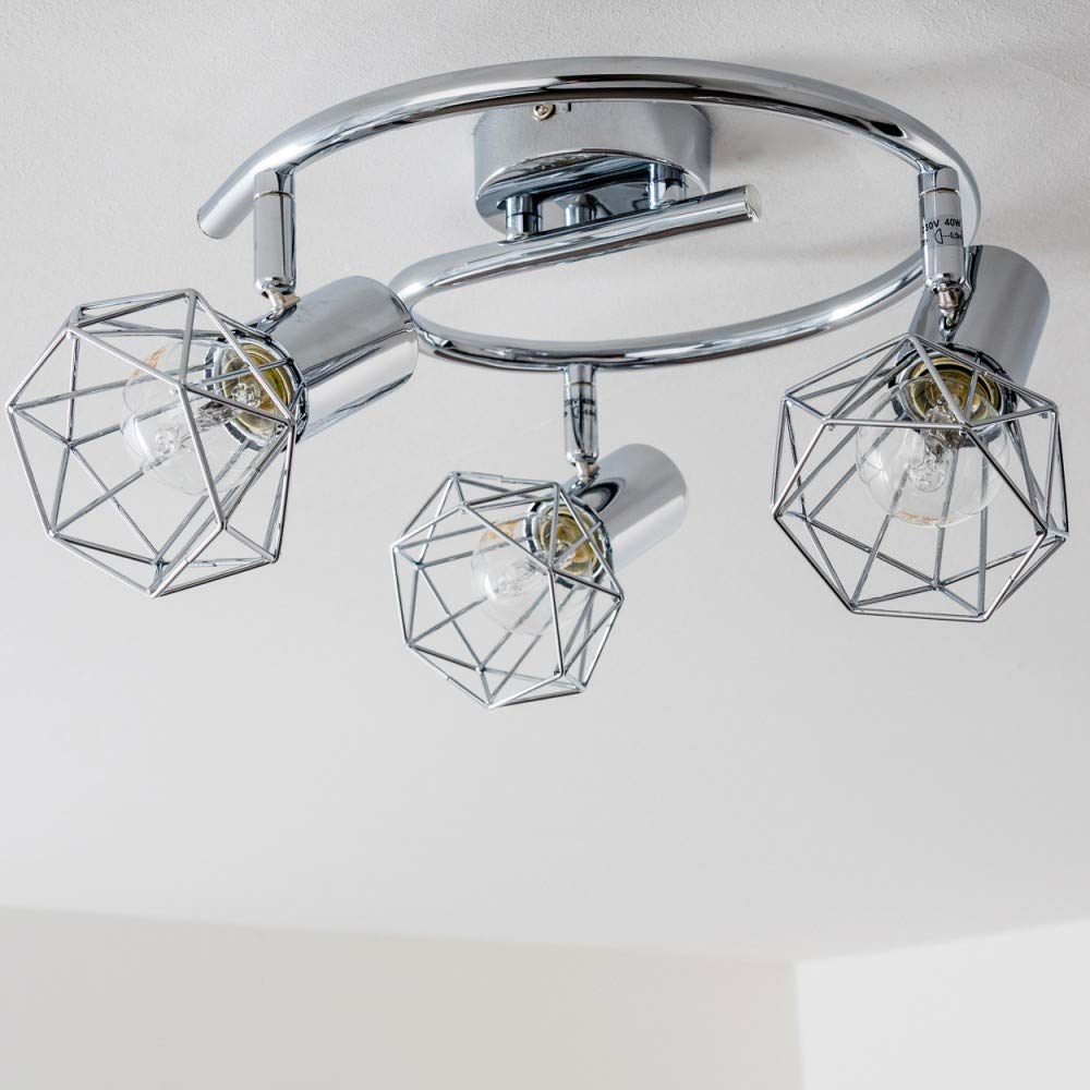 Plafoniera Orebro, plafoniera rotonda in metallo cromato, 3 luci, con faretti regolabili, 3 x attacco E14, spot dal design retrò/vintage, senza lampadina/e