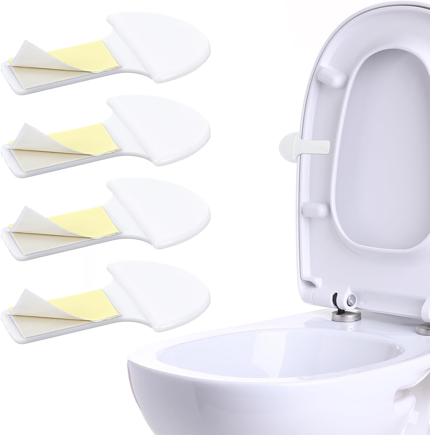 Toilet Seat Lift Handle, 4 Pcs Toilet Seat Lifter Self Adhesive Toilets Lid Cover Lifter Avoid Touching Lift Tools Bathroom Accessories for Home, Office, Hotel, Travel, White