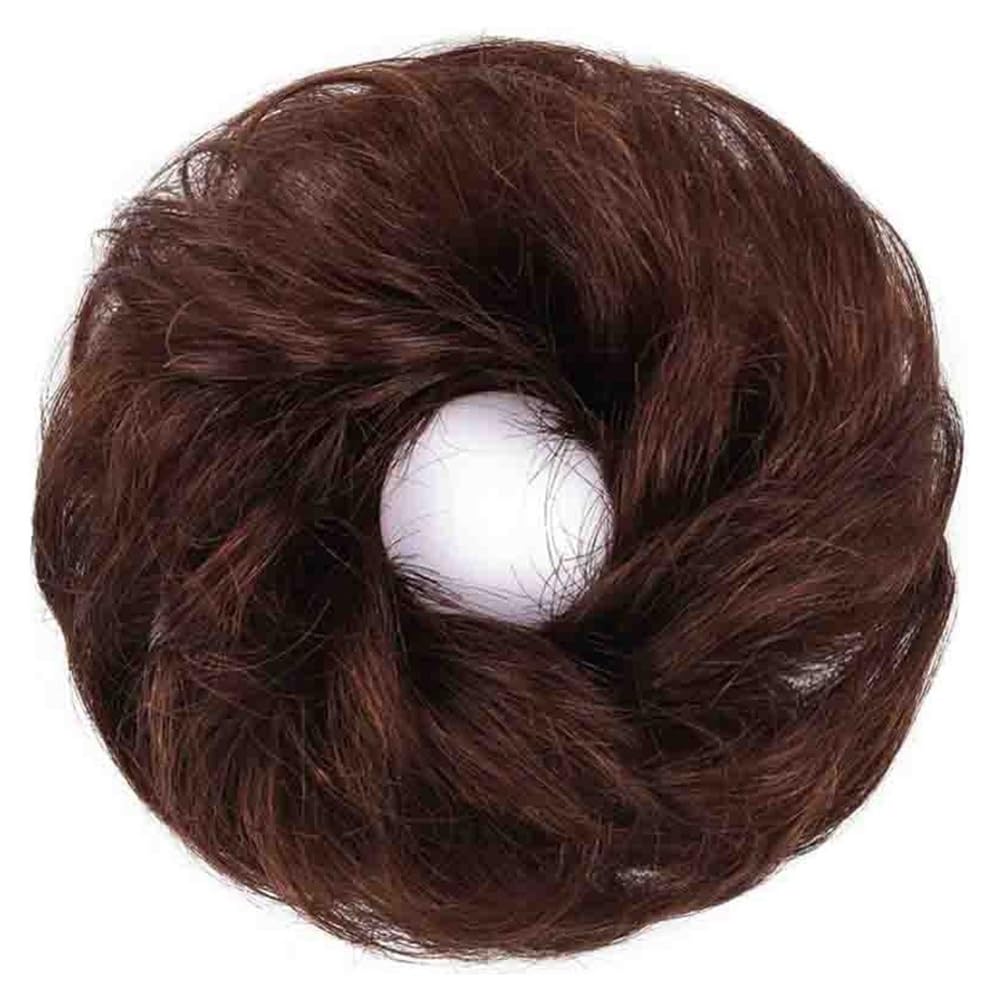 Panino per capelli disordinato Extension for chignon con capelli umani, elastico, spettinato, soffice, a ciambella, for coda di cavallo Parrucchino a coda di cavallo per l'uso quotidiano(Dark Brown)