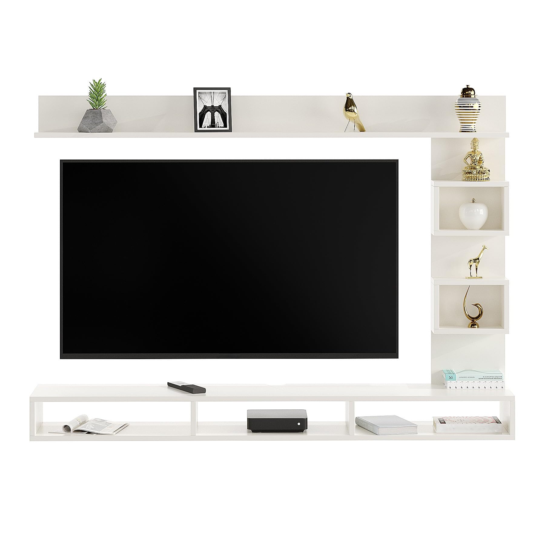 FURNEASER Dexon Engineering Wood Floor TV Cabinet/Entertainment Unit/Set Top Box Stand/TV Table with Storage & Display Shelves for 32 to 43 Inches (Wenge & White)-image-33