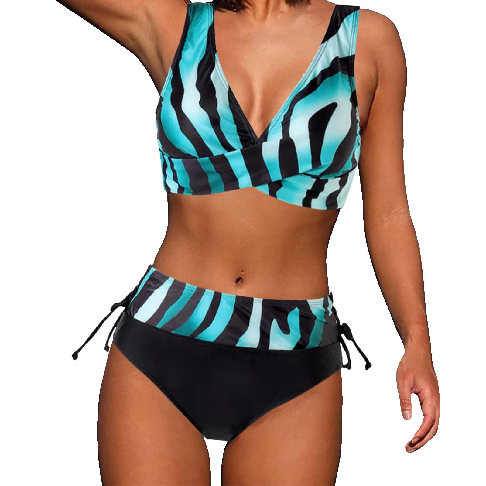 Genérico Conjuntos de Bikini Tallas Grandes Traje de Baño Mujer 2024 Bikini Sets Cintura Alta Bañador Tallas Grandes Sexy Bikinis V Neck Traje de Baño Bikinis Mujer Braga Alta Bikinis Doble Push Up