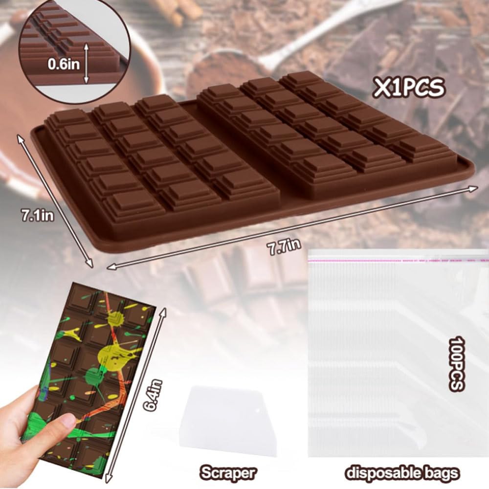 Sadodo Silicone Chocolate Bar Mould,Pack 2PCS with 100 Bags and Cream Scraper,Dubai Pistachio Jam Chocolate DIY,Square Flat Tower Biscuit Mold - Image 3