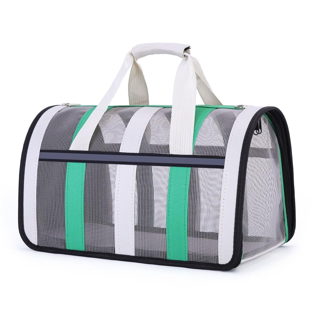 Portable Foldable Pet Carrier for Small Dogs Cats - Travel Bag with Handles & Shoulder Strap for Kittens Puppies (green grass, 33 * 25 * 22cm)