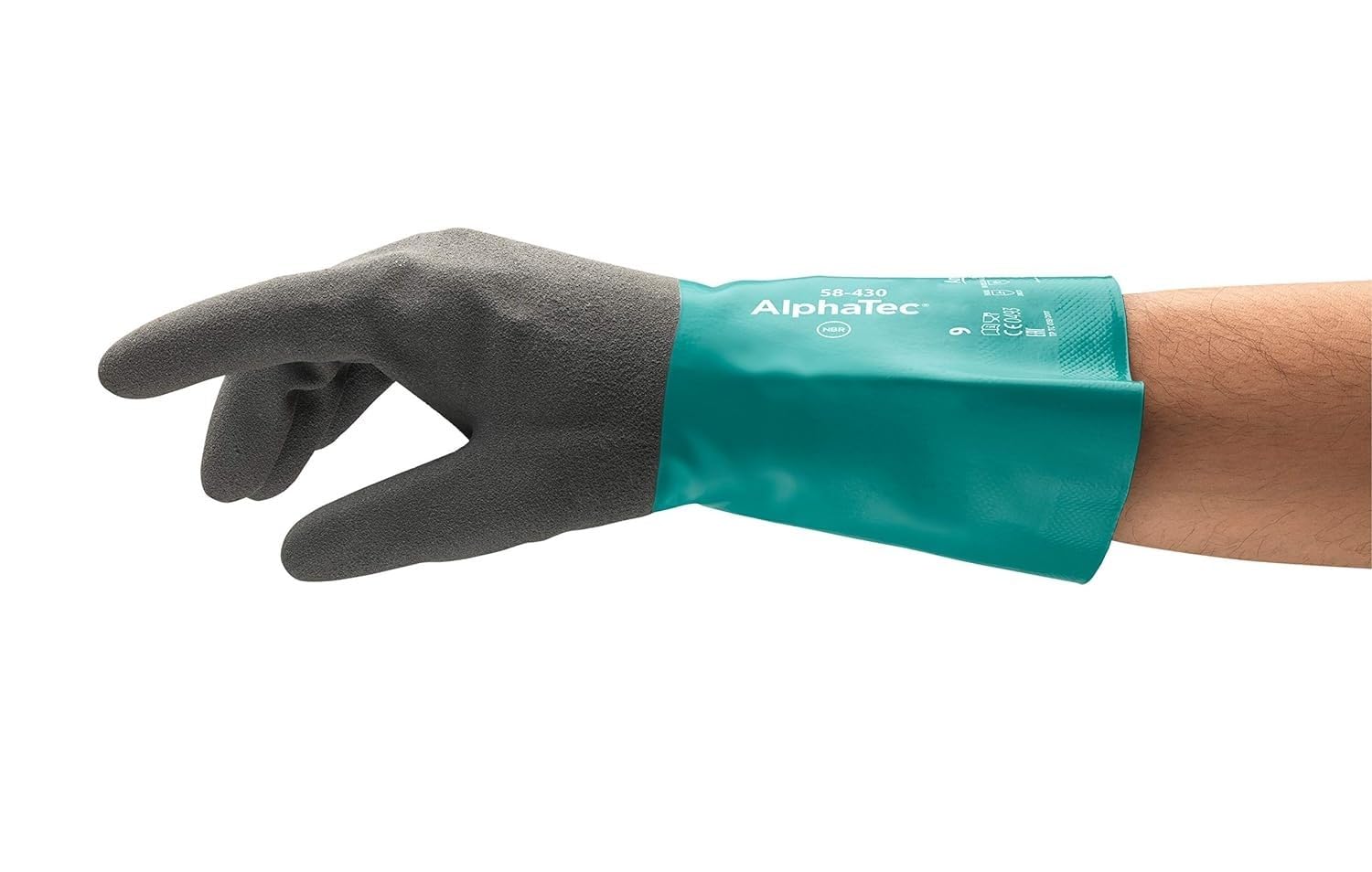 ANSELL ALPHATEC 58-430 Rękawice robocze chemiczne, ochrona o wysokiej wydajności, powłoka dwuwarstwowa, wodoodporna, wielokrotnego użytku, zielony, rozmiar S (12 par)