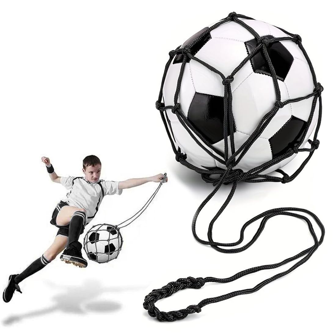 SGERUFZ Fußball Kick Trainer Neto, Neto de Bolsa de Balón Solo Soccer Kick Práctica Ayuda de Entrenamiento Neto de Retorno de Entrenamiento para Niños Jóvenes Adultos Ejercicios de Patada