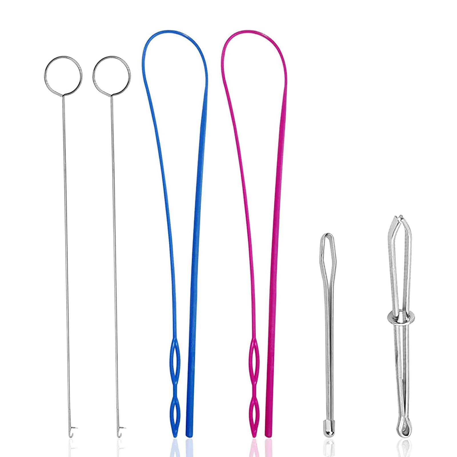 6 Pcs Loop Turner Sewing Tool, Sewing Loop Kit, Include Loop Turner Hook Flexible Drawstring Threader Metal Tweezers Long Loop Turner Sewing Tool, Loop Turner Sewing Tool, for Fabric Belts Strips