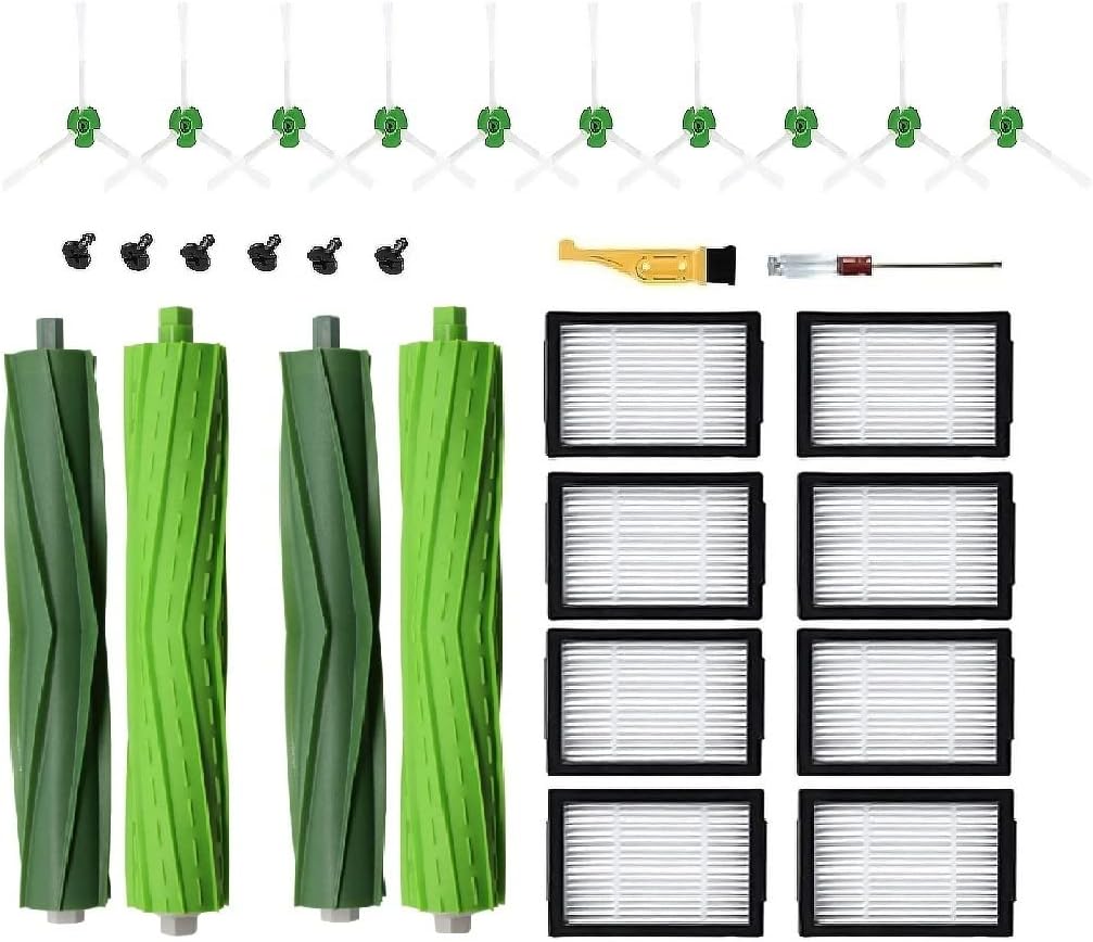 Replacement Parts for iRobot Roomba i3 i3+ i4 i4+ i7 i7+ i8+ i6 i6+ Plus E5 E6 Vacuum Cleaner,2 Rubber Brushes & 8 HEPA Filters & 10 Edge-Sweeping Side Brushes