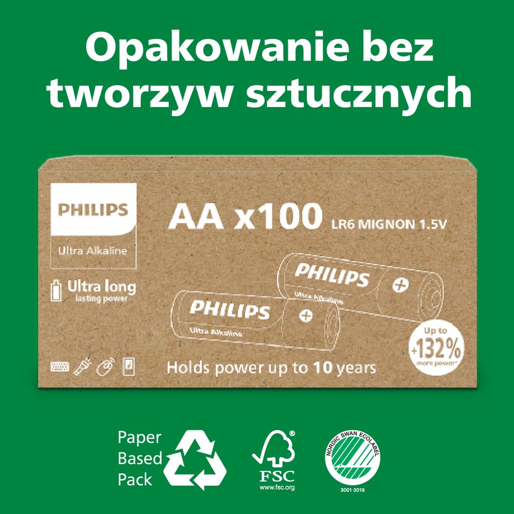Philips Ultra AA Baterie alkaliczne o długiej żywotności, do pilotów, zabawek i zegarków, 40 sztuk