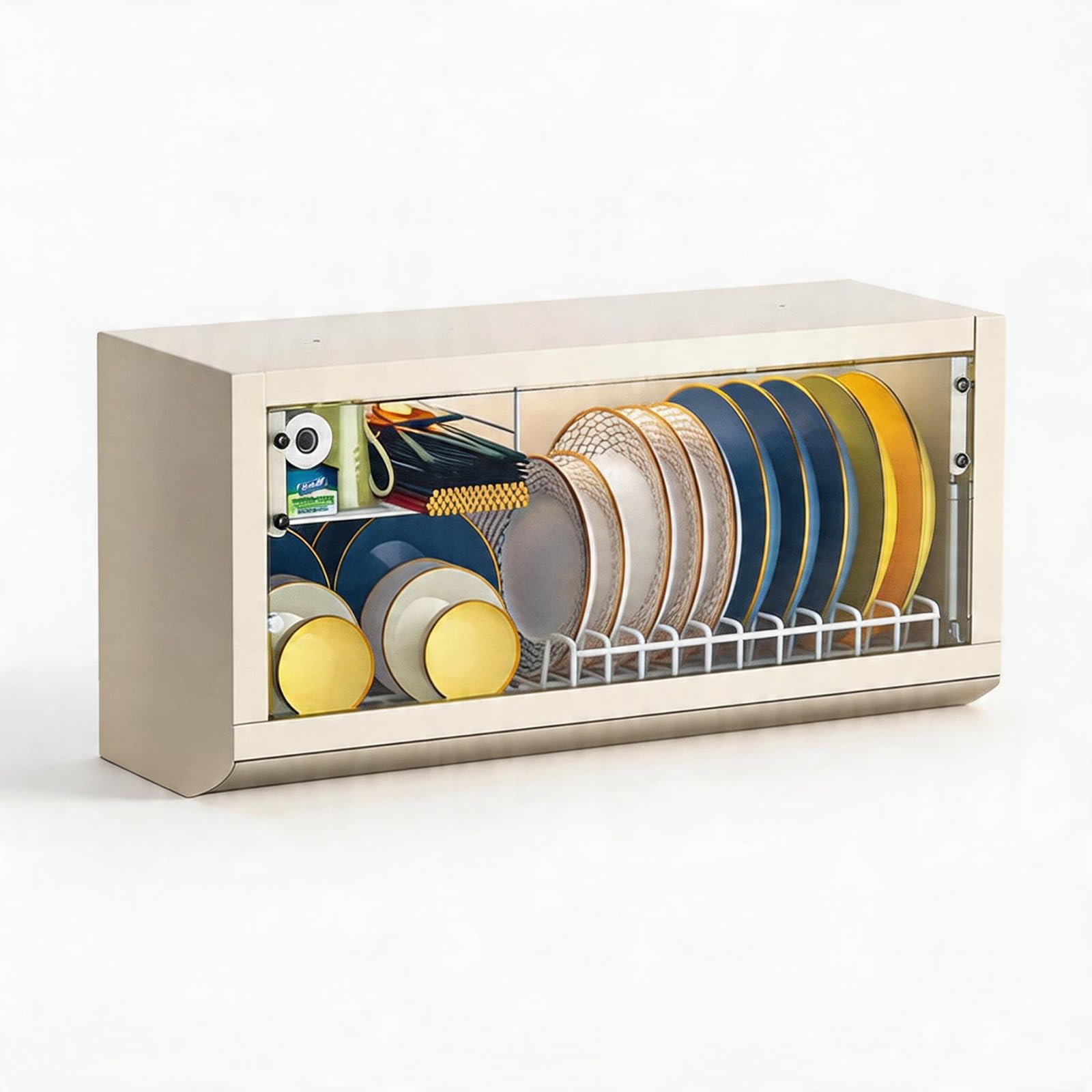 Meuble haut de cuisine inox et verre trempé 80cm avec égouttoir