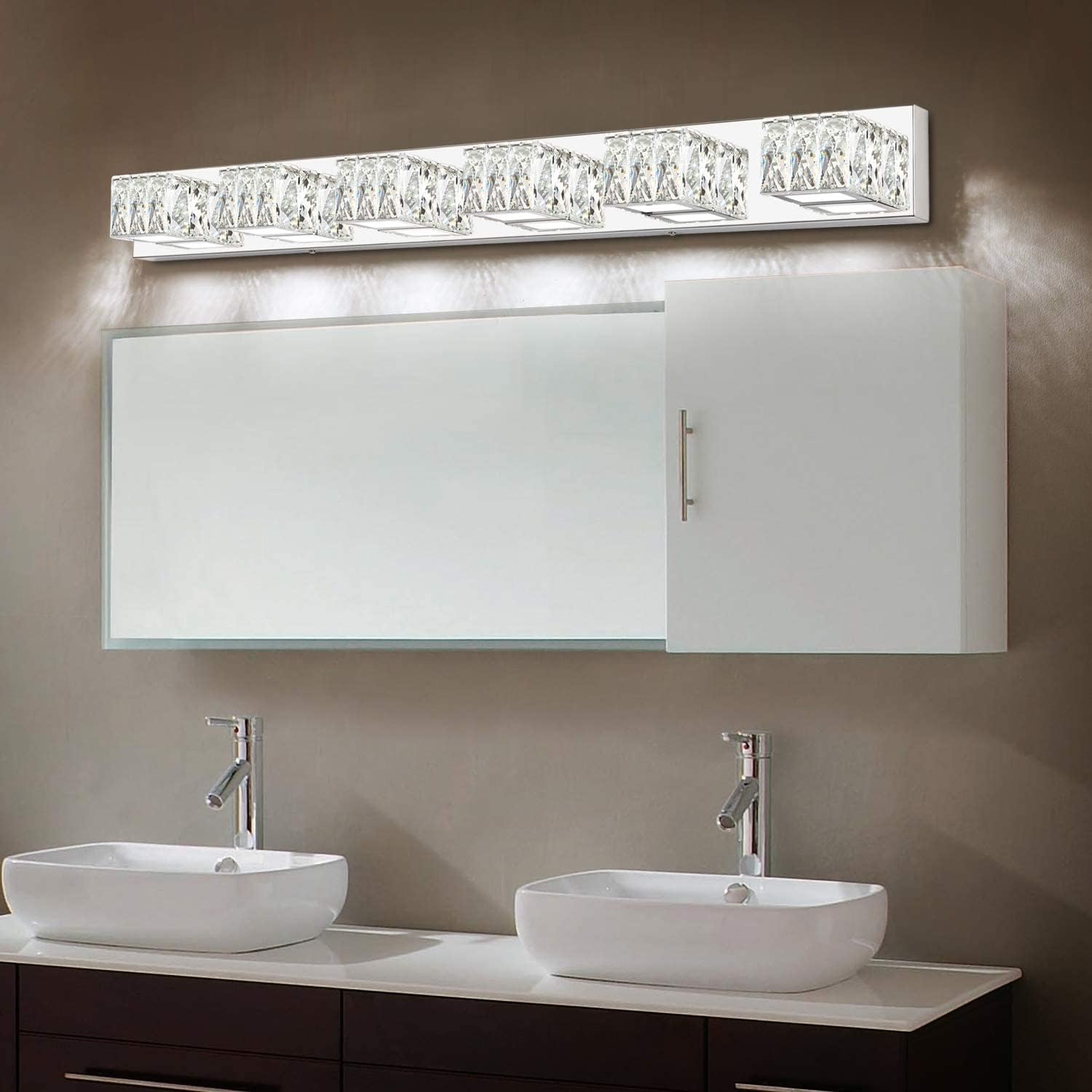 ZUZITO Bundle 6 Light with 4 Light Modern Crystal Bathroom Vanity Light Fixtures Over Mirror Stainless Steel Chrome