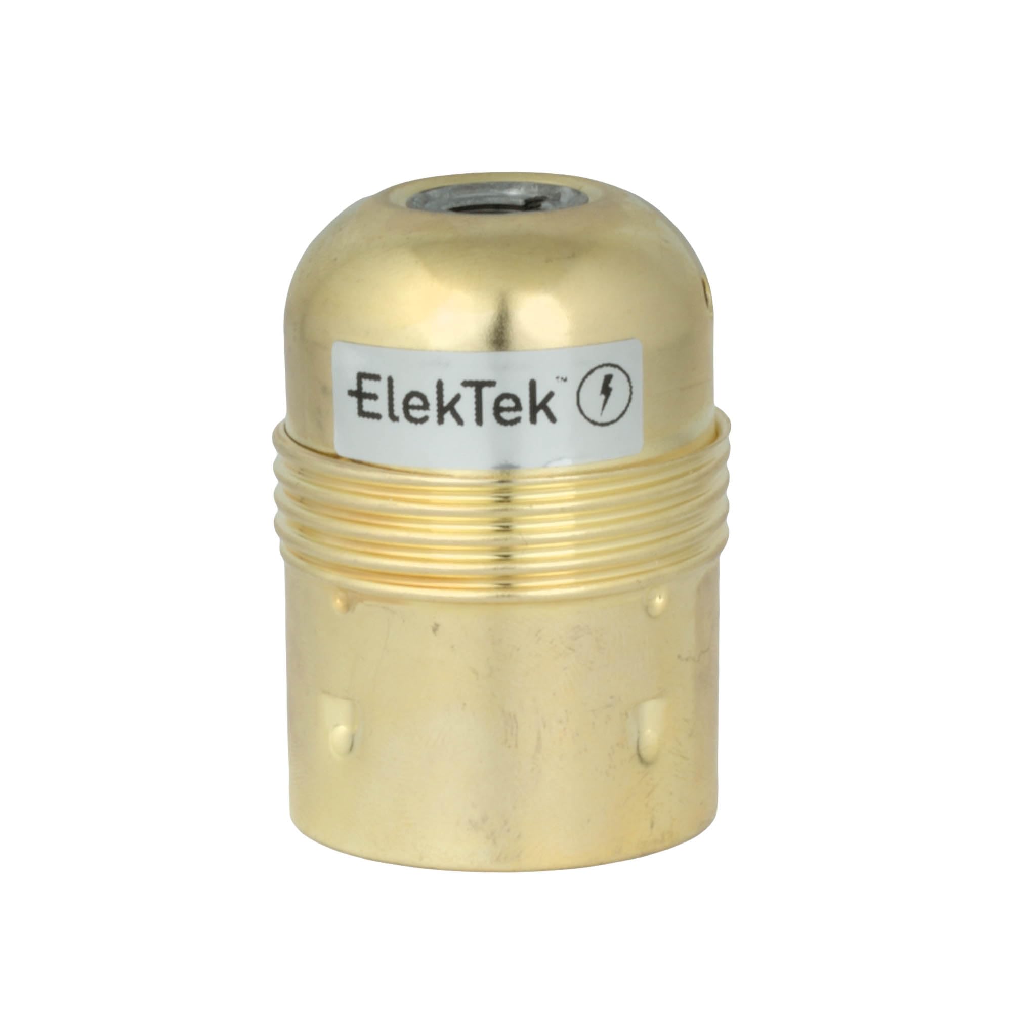 Elektek Brass Plated E27 Lamp Bulb Holder 10Mm Entry Edison Screw Earthed With Plain Skirt & Cord Grip Brass