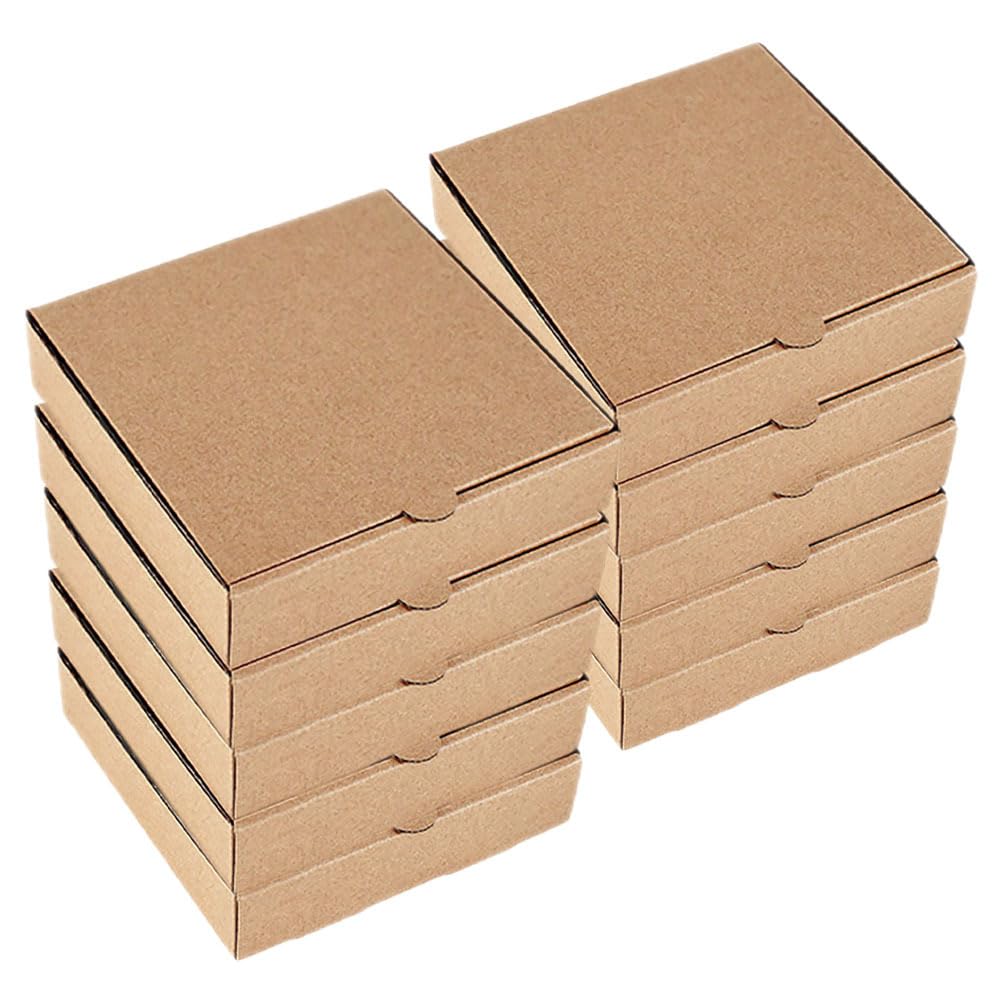 Holibanna Lot de 10 mini boîtes à pizza en papier kraft - Emballage carré pour cookies, mini pies et cadeaux de fête - Facile à assembler - Robuste et élégant