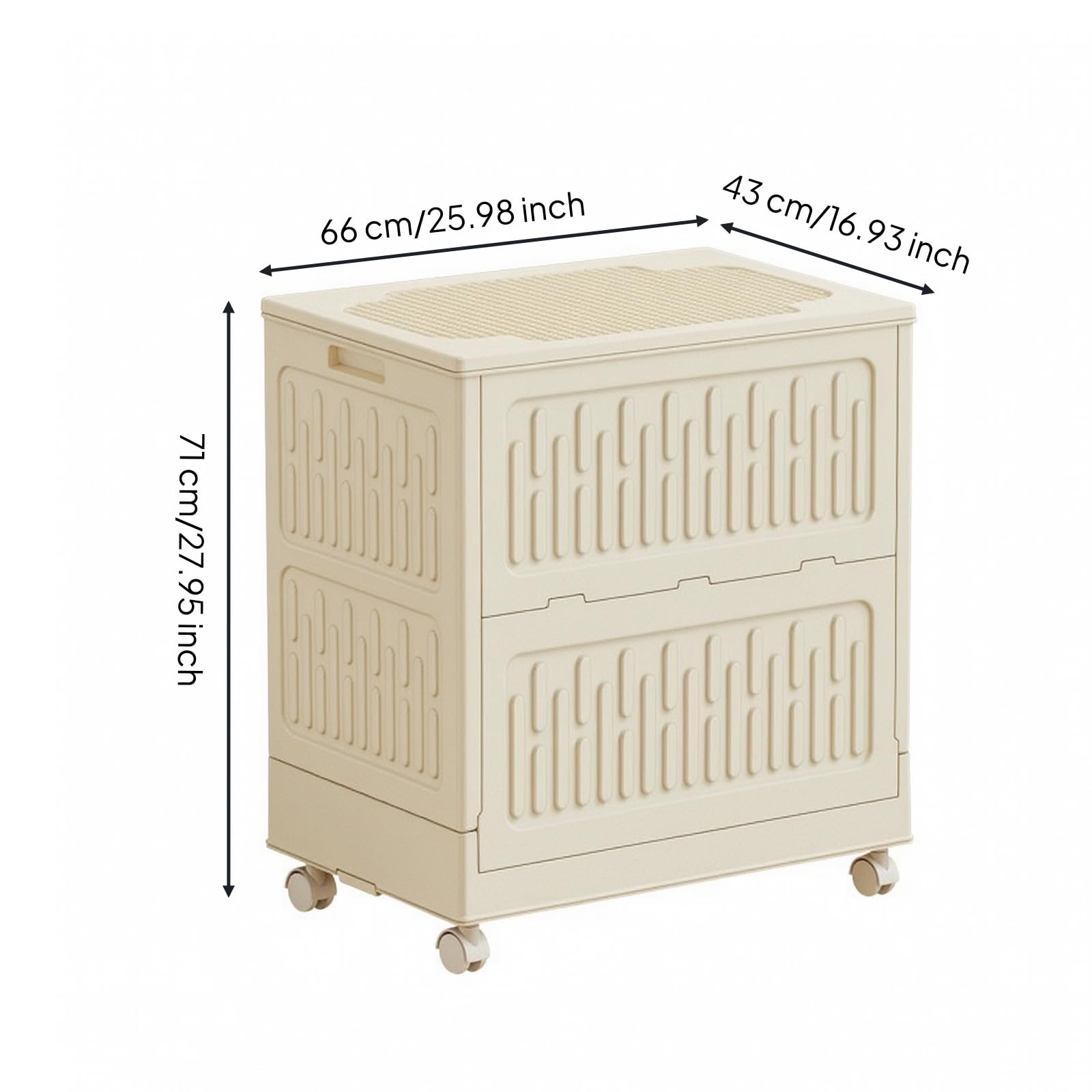 MagiDeal Contenitore per Bambini Scatola Portaoggetti Cassetta Organizzatore Baule con Ruote Salvaspazio Pieghevole con Coperchio in PP Plastica Robusta Adatto, Crema, Extra Grande 66 43 71cm