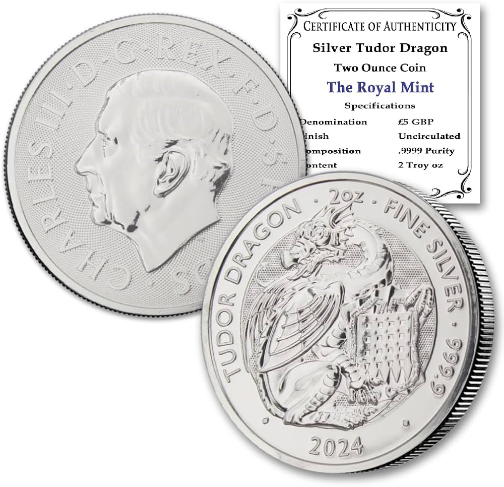 2024 2 oz British Silver Royal Tudor Beasts - Tudor Dragon Coin 2024 2 oz British Silver Royal Tudor Beasts - Tudor Dragon Coin