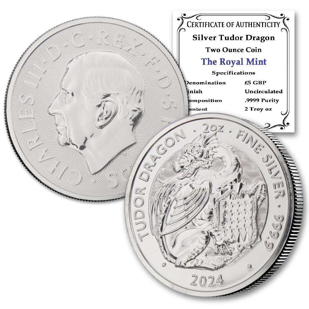 2024 2オンス ロイヤルチューダービースト　ドラゴン銀貨 2024 2 oz British Silver Royal Tudor Beasts - Tudor Dragon Coin