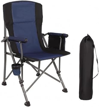 Outdoor Folding Seat Folding Chair Camping Chair Portable Chair High Back with Armrests and Cup Holder in Steel Pipe and 600D Oxford Cloth Suitable, Blue