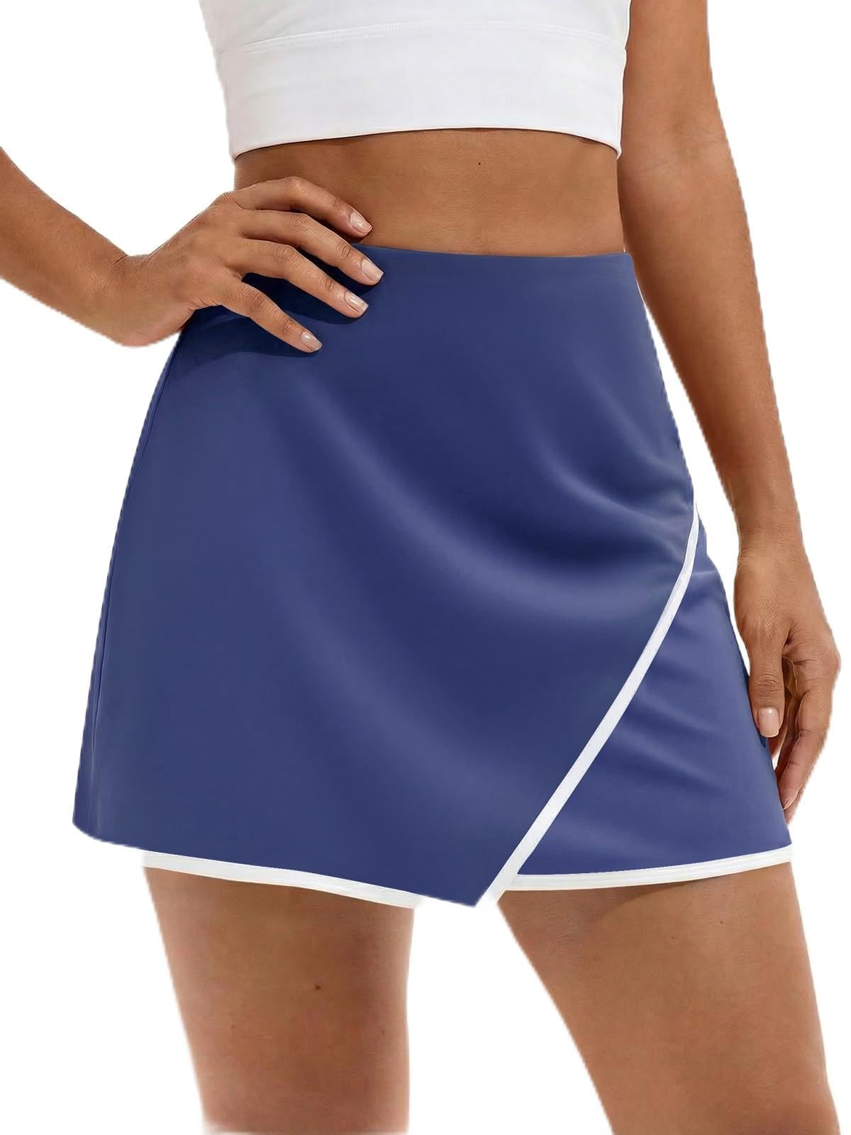 Fisoew Gonna sportiva da donna con pantaloncini integrati, a vita alta, con tasche, estiva