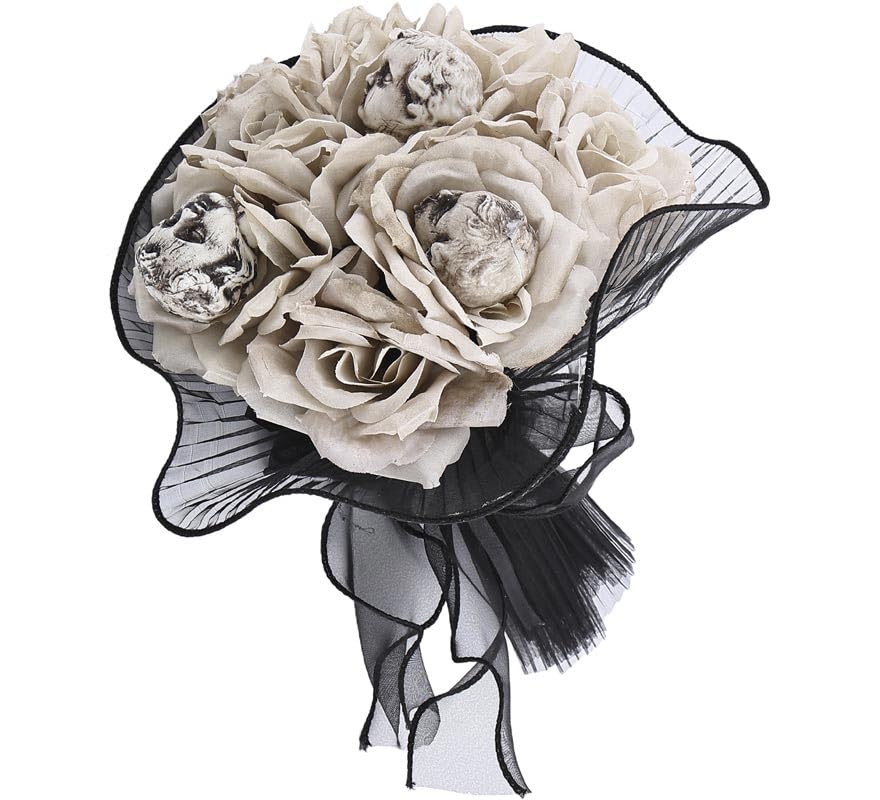 ZZ DISFRAZZES | Ramo Rosas grises con Cabeza de Muerto (Artículo sin talla)