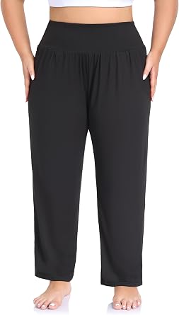 ZERDOCEAN Womens Plus Size High Waist Yoga Pants Casual Comfy Relaxed Loose Lounge Pants with Pockets