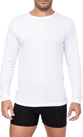 Camiseta Interior Térmica Algodón Manga Larga Hombre Cuello Redondo Colores Lisos