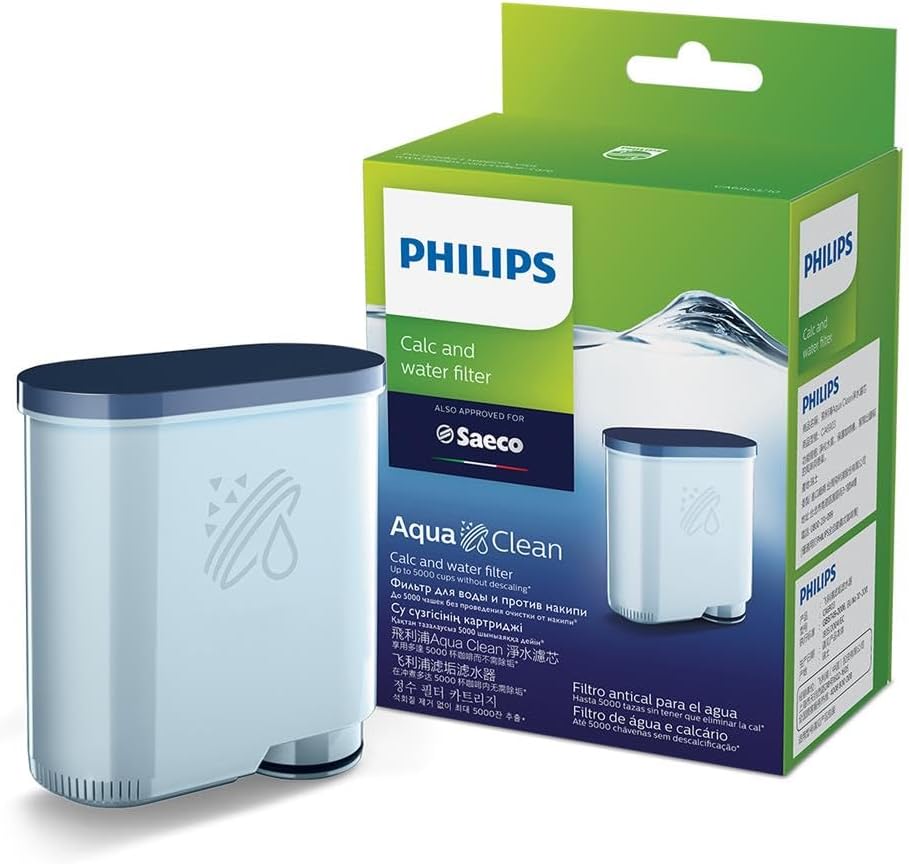 AquaClean Filter – No Descaling for Up to 5000 Cups, Micro-Porous Water Purification, Ion-Exchange Technology, Easy Click&Go Installation, Compatible with Saeco Espresso Machines (CA6903/10)