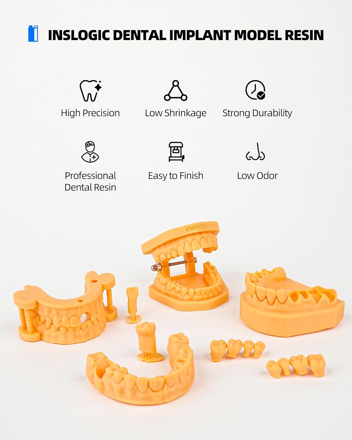 Inslogic Dental Implant Model 3D Printe Resin, High Accuracy and Low Shrinkage, Smooth Surface, 405nm UV-Curing Resin for Dental Models, Prosthetics, Orthodontics, Research (Yellow, 1kg)