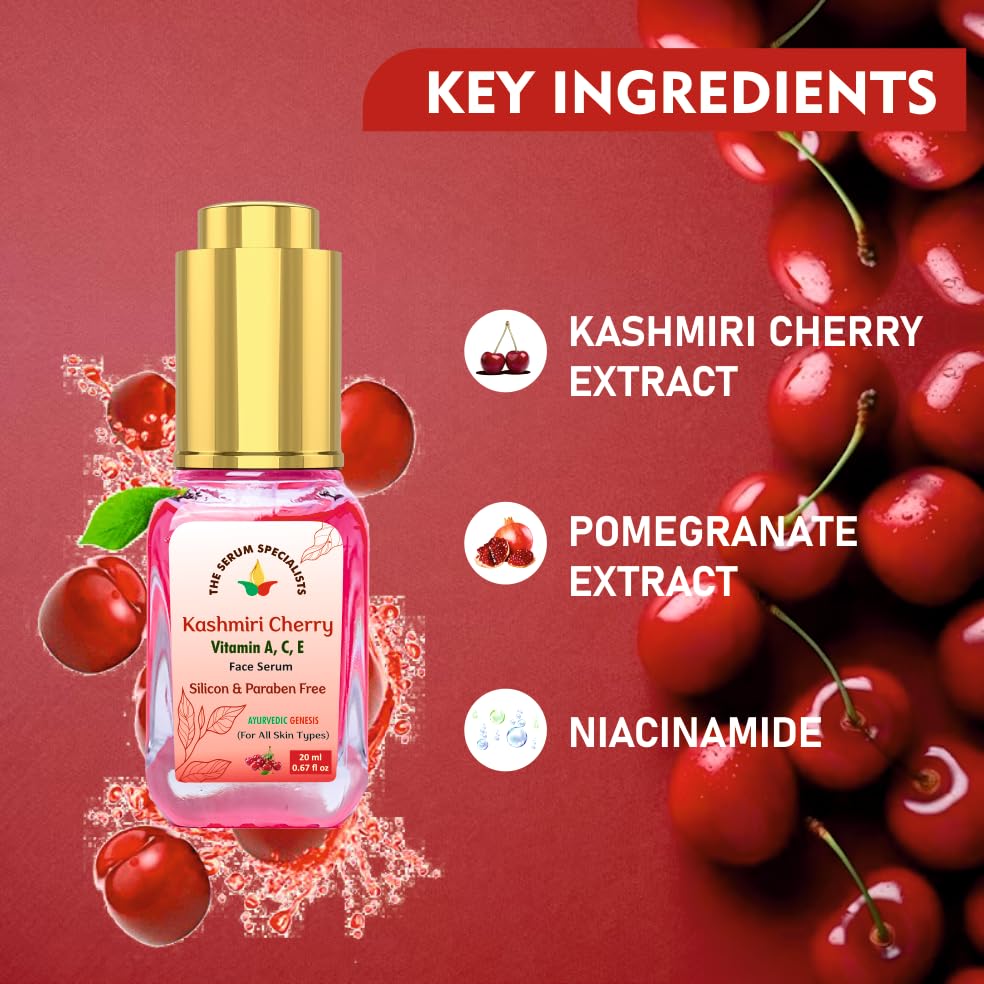 Image of Kashmiri Cherry Vitamin A, C, E - Brightening & Anti-Aging | Infused with Kashmiri Cherry Extract | Restores Luminosity & Fights Signs of Aging | For All Skin Types | 20ml