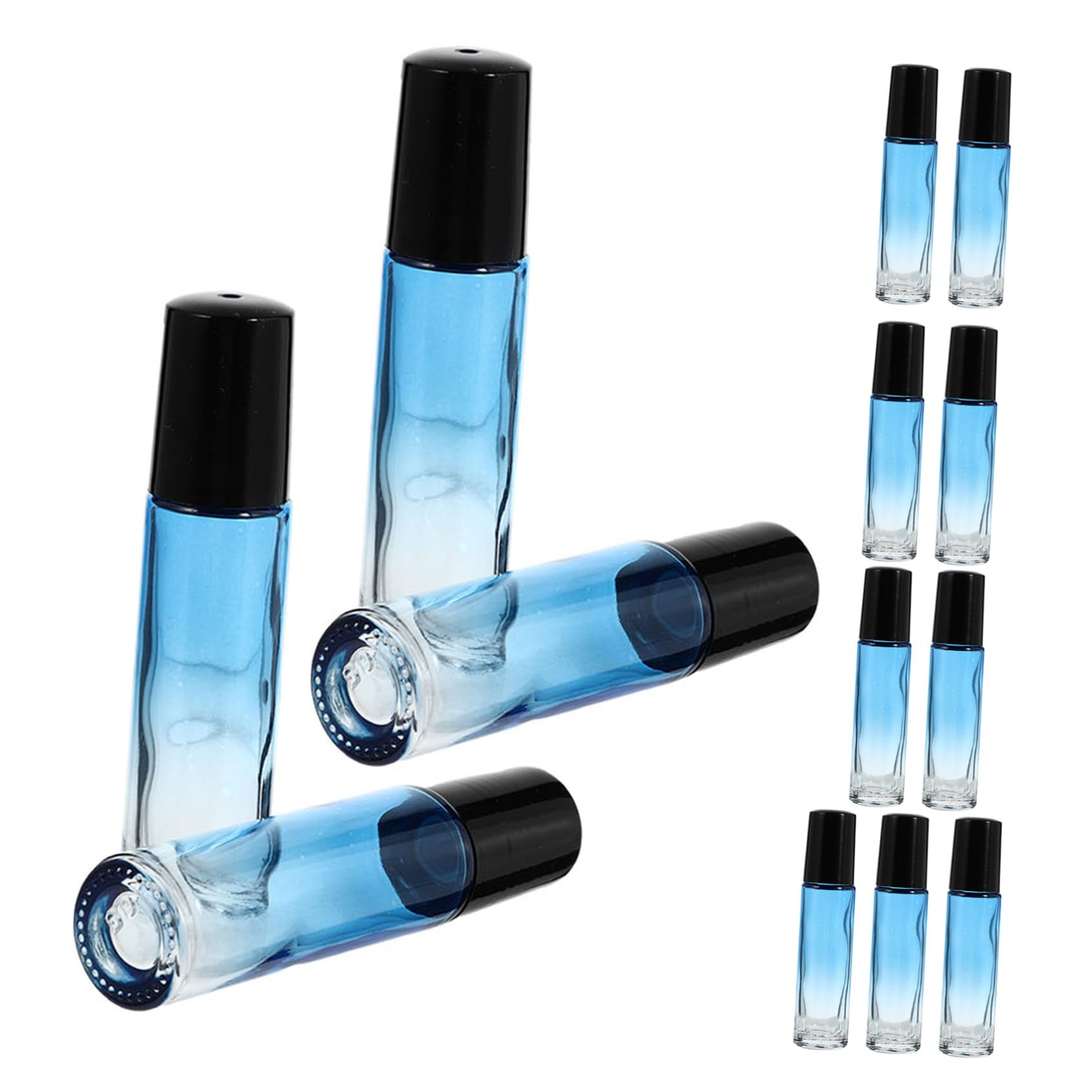 Mobestech 20 Pezzi Roll-on in Vetro Ricaricabili con Tappo Nero e Sfumatura Blu Bottiglie Vuote per Olio Essenziale Profumo e Massaggi Design Compatto e Resistente per Aromaterapia