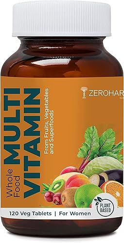 ZEROHARM Multivitamínico de alimentos integrales 120 comprimidos Multivitamínico y multimineral para mujeres Vitamina A, C, D, B12, ácido fólico,