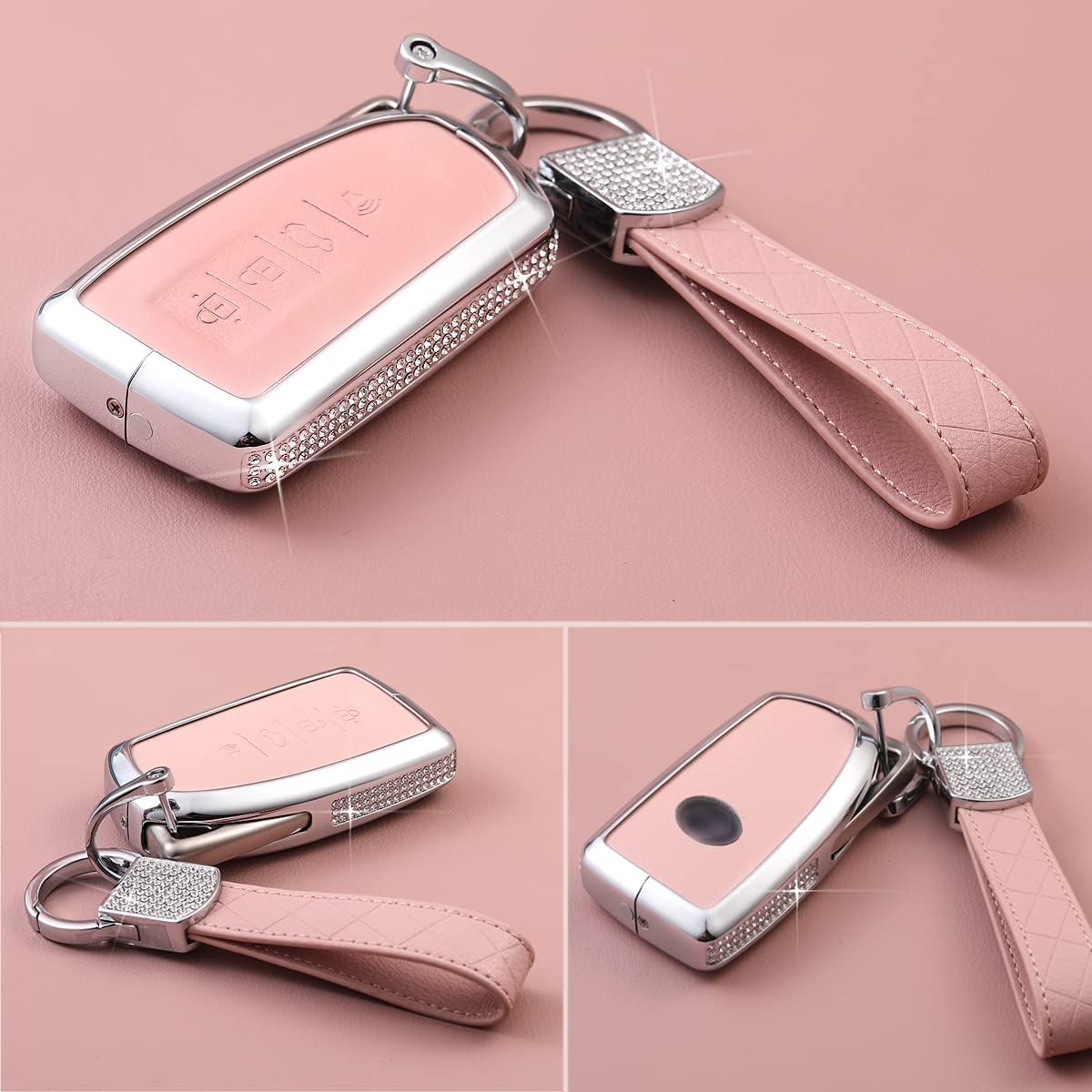 muekzru for Lexus Key fob Cover Bling,Shiny Crystal Zinc Metal Keychain Key Case Key Shell for RX ES GS LS NX RS GX LX RC LC-Pink