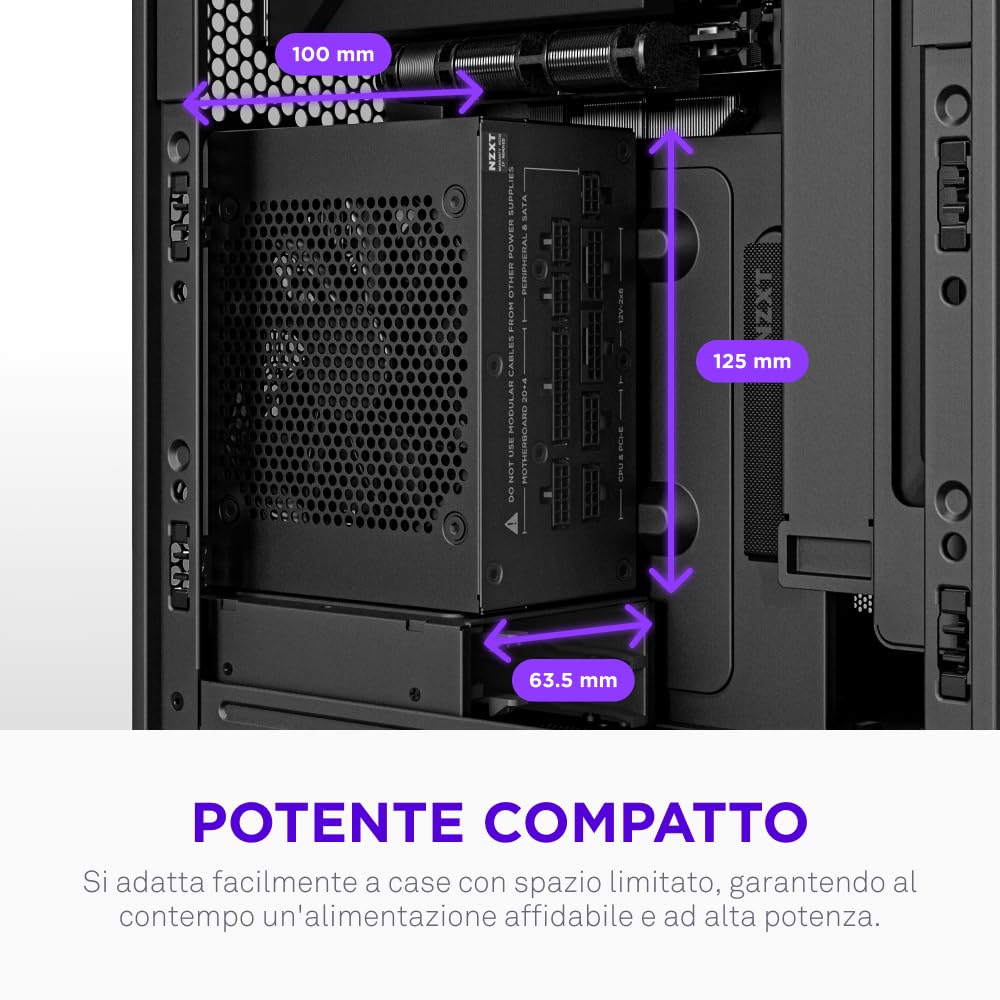 NZXT C850 SFX Gold - Alimentatore SFX ATX 3.1 da 850 W - 80 Plus Gold - Cybenetics Platinum - Completamente modulare - PCIe 5.1 600 W 12 V-2x6 - Condensatori giapponesi - Nero - 4