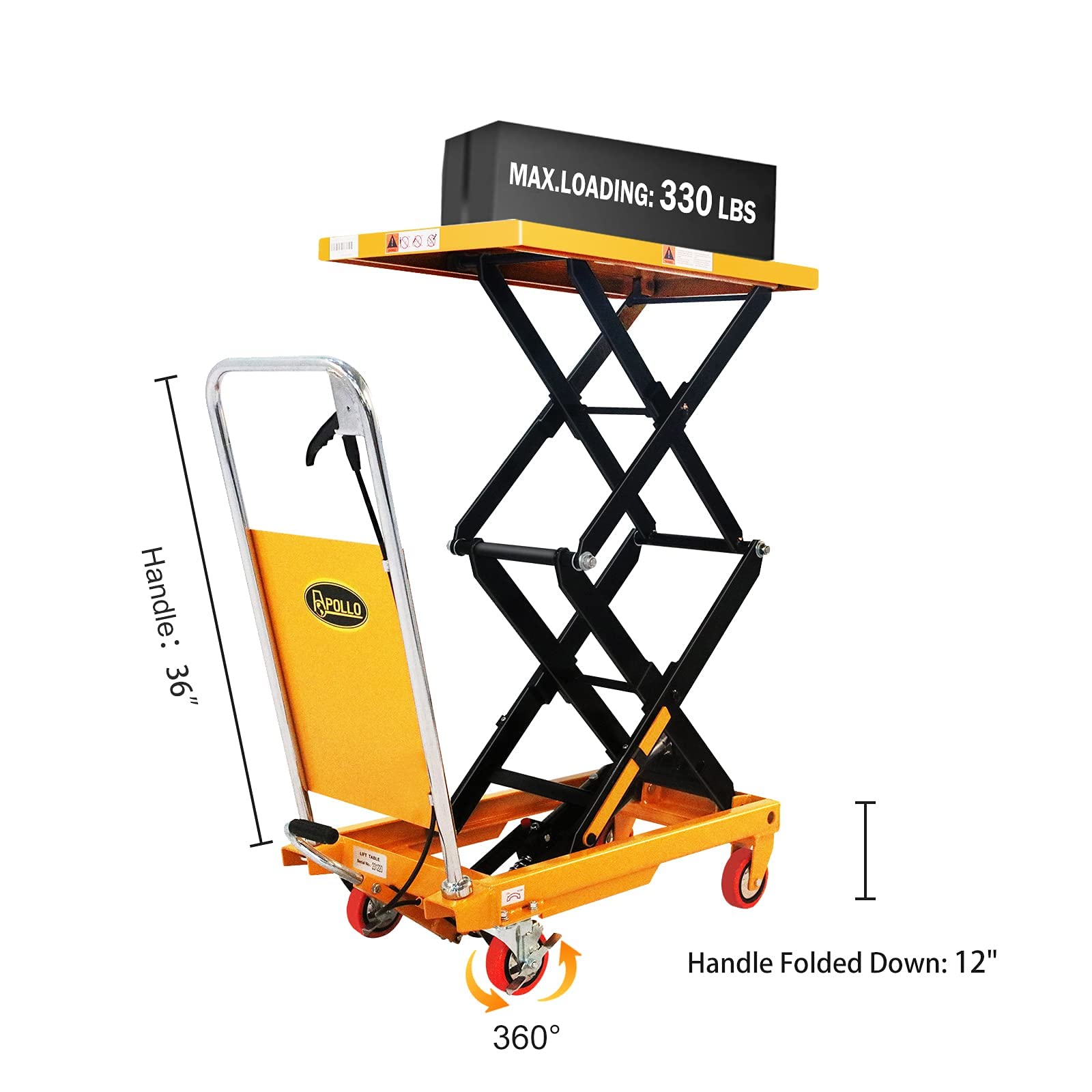 APOLLOLIFT Double Scissor Hydraulic Lift Table/Cart 330lbs Capacity 43.3